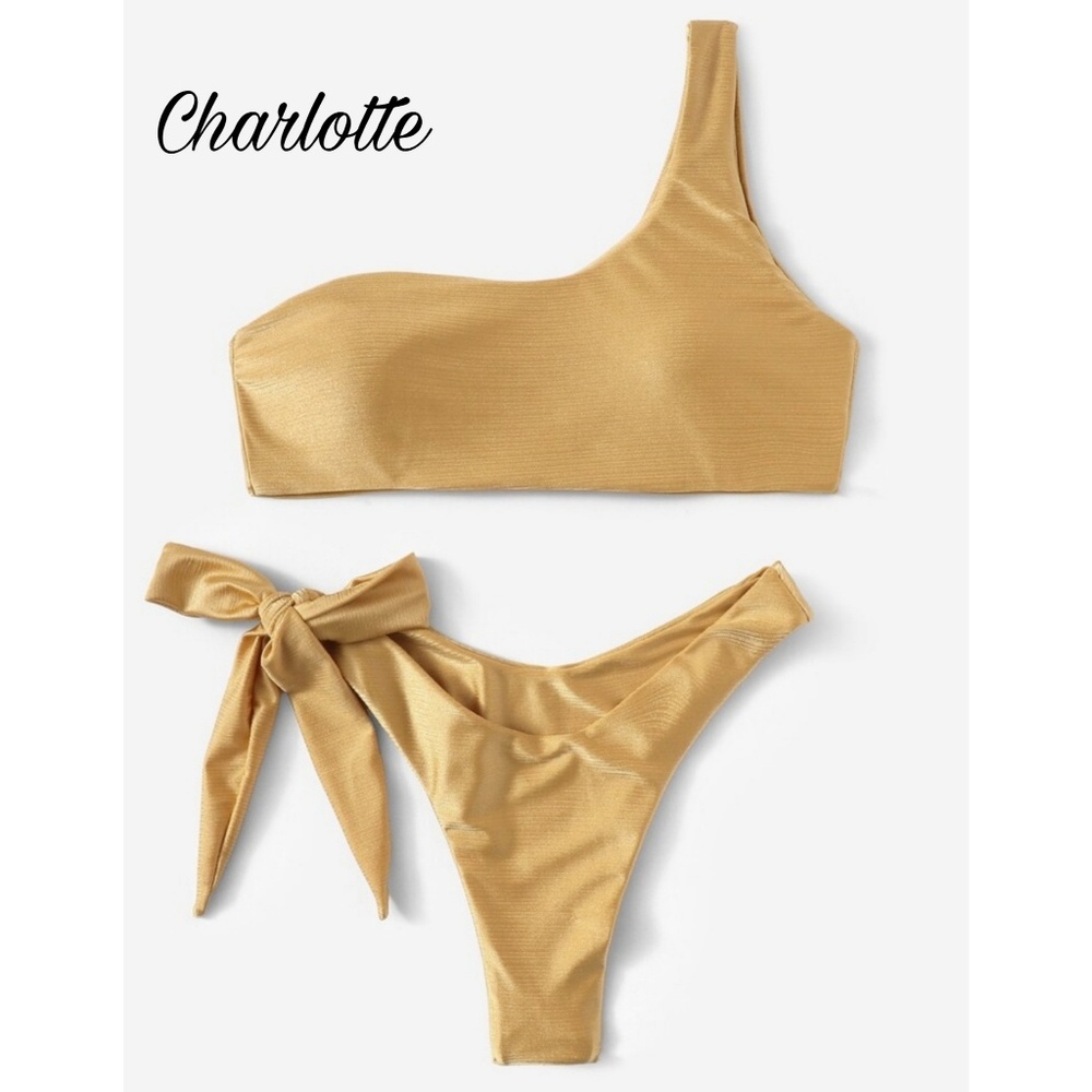 🆕Charlotte - One Shoulder Solid Knot Bikini Set